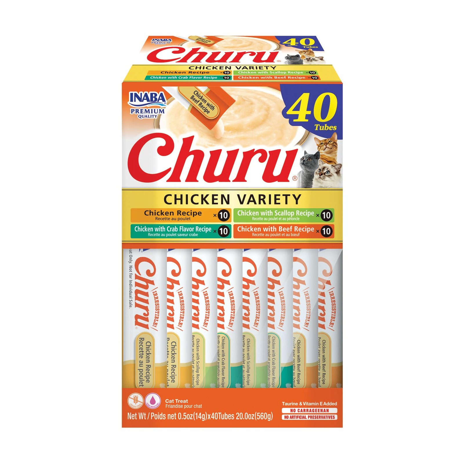 INABA Churu Cat Treats, Grain-Free, Lickable, Squeezable Creamy Purée Cat