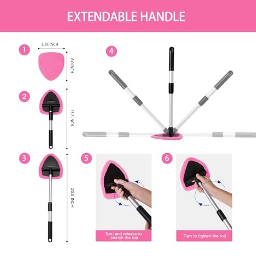 10pcs Windshield Cleaning Tool Inside Car Window Cleaner Wash Kit with 4 Pink
