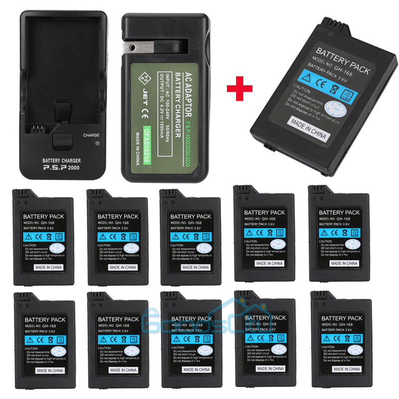 Battery Pack + Home Wall Travel Charger AC Adapter for PSP 2000 3000 2001 Slim