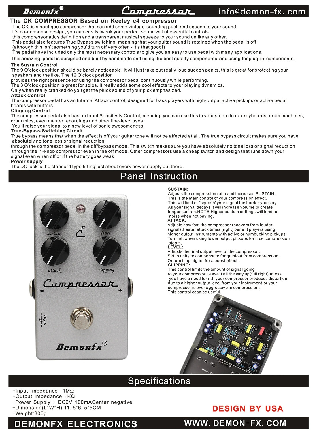 High Quality 4-Knob Compressor Guitar Effect Pedal Compressor With True Bypass