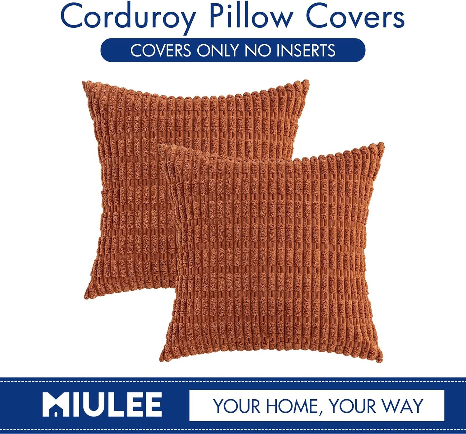 MIULEE Fall Pack of 2 Corduroy Decorative Throw 18" x (Pack 2), Rust