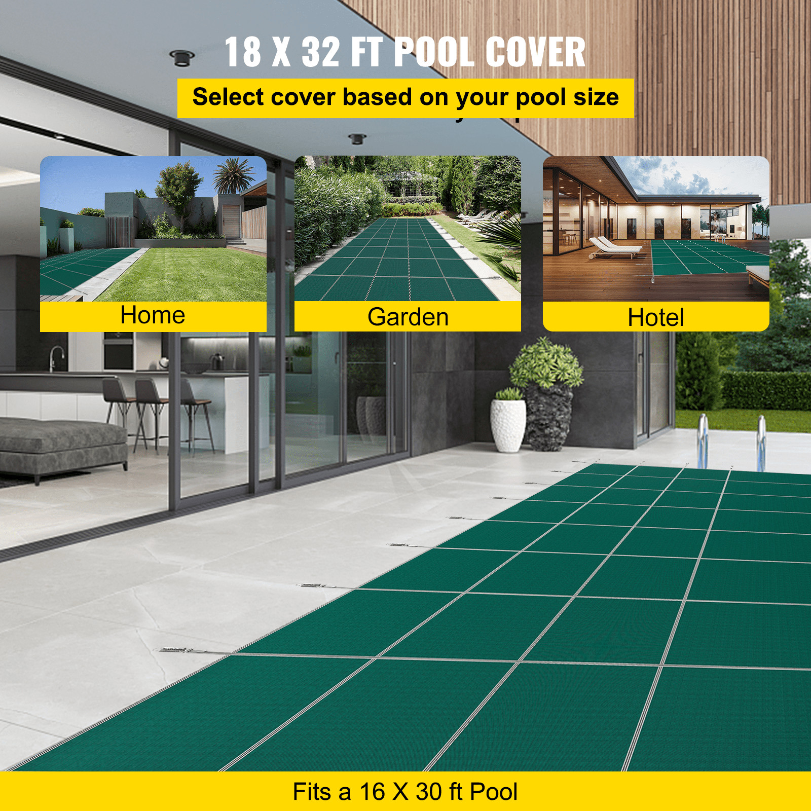 Pool Safety Cover Fits 16x30ft Rectangle Inground Pools, Green