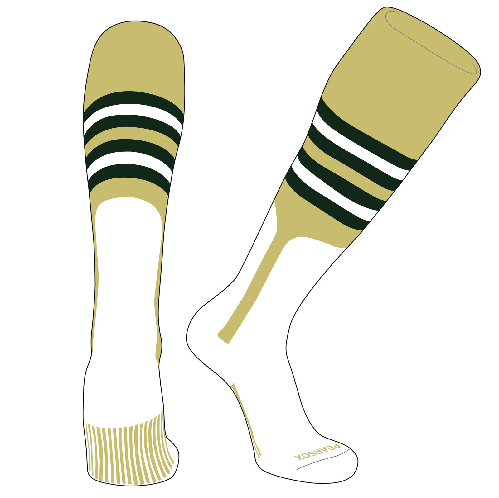 OTC Baseball Softball Stirrup Socks (F, 9in) Vegas Gold, Forest Green, White