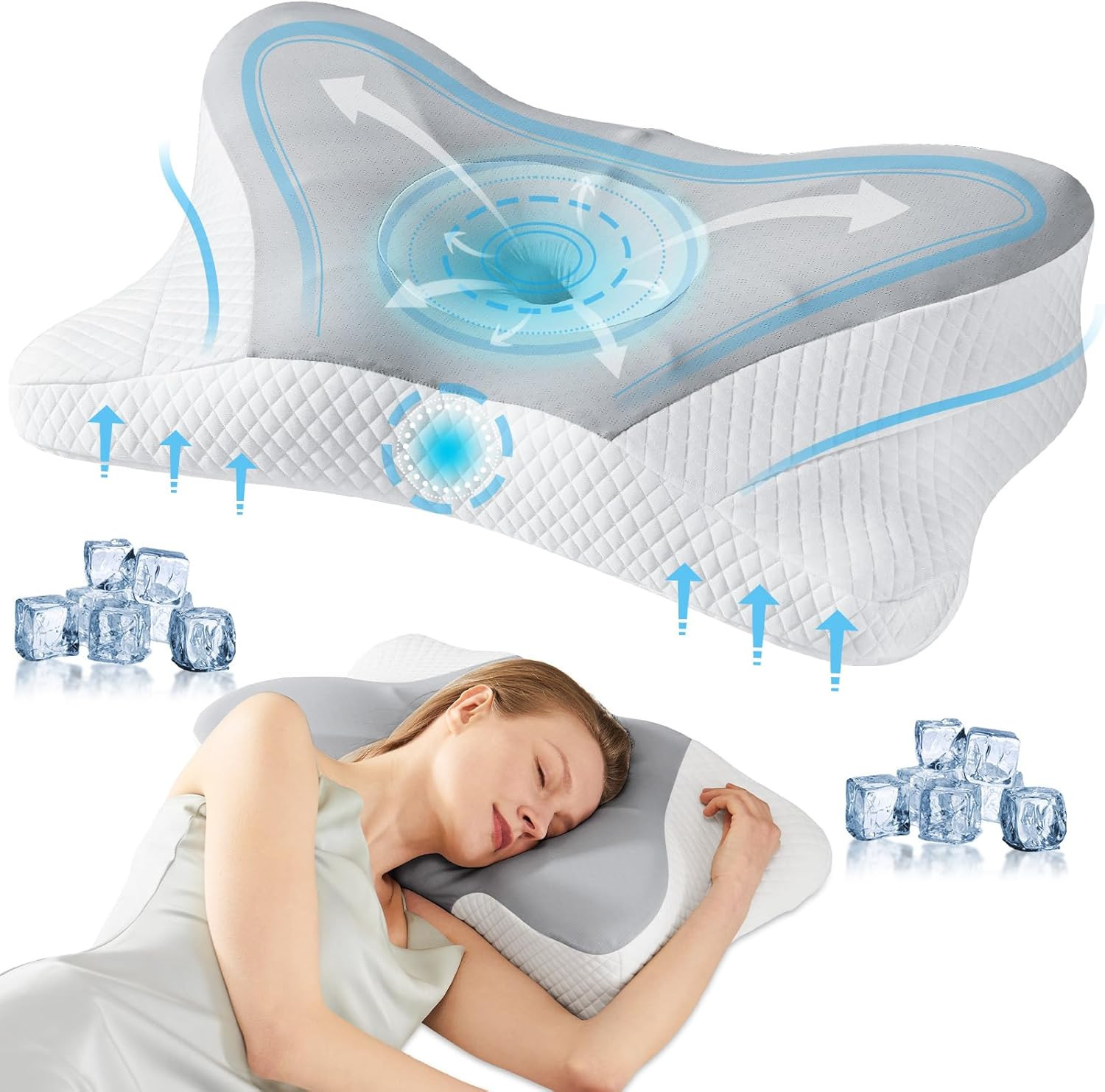 Sweetcrispy Cooling Ergonomic Memory Foam Cervical Pillow for Neck and Shoulder,