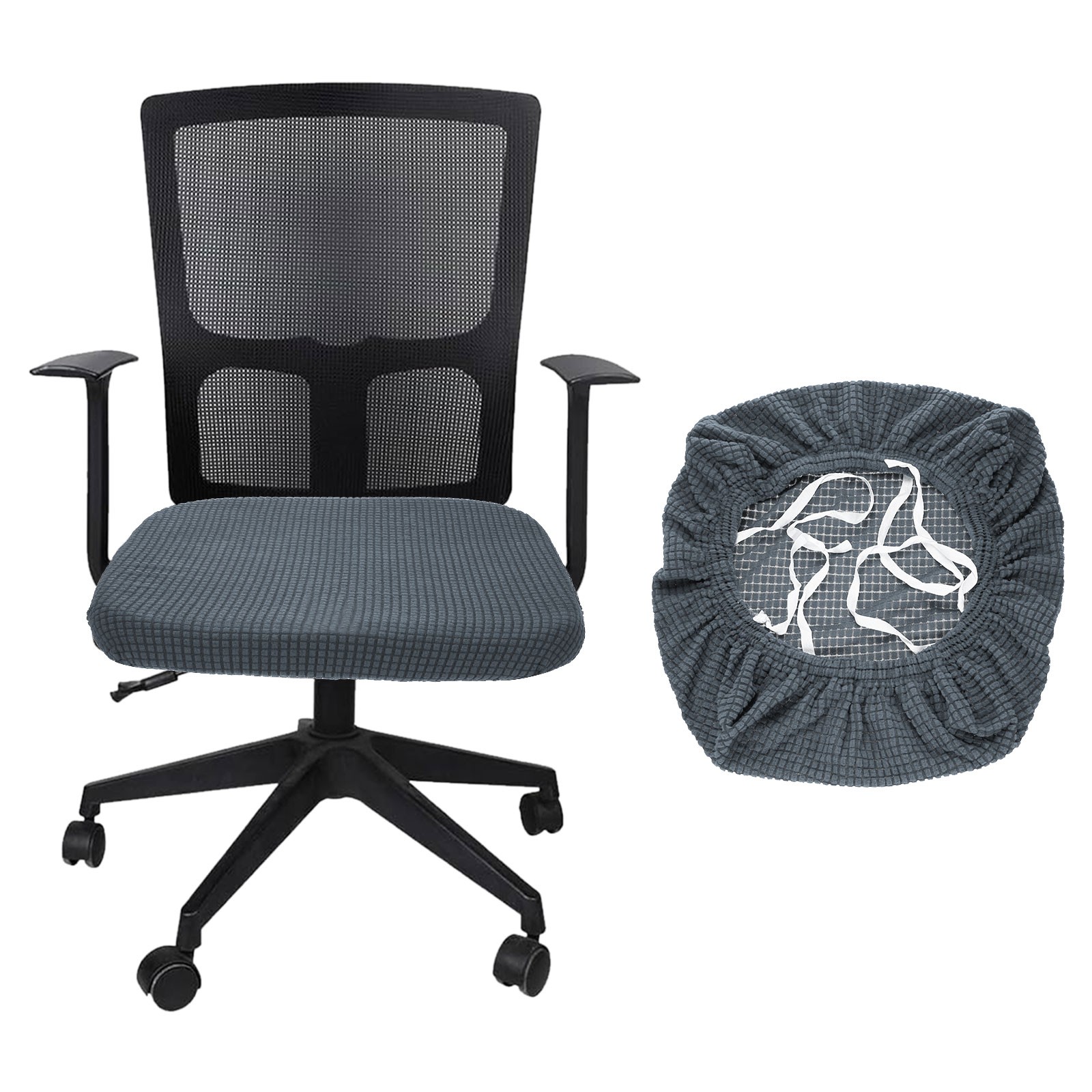Office Chair Cover, Grid Computer Chair Seat Cover, L(45-48cm), Dark Gray