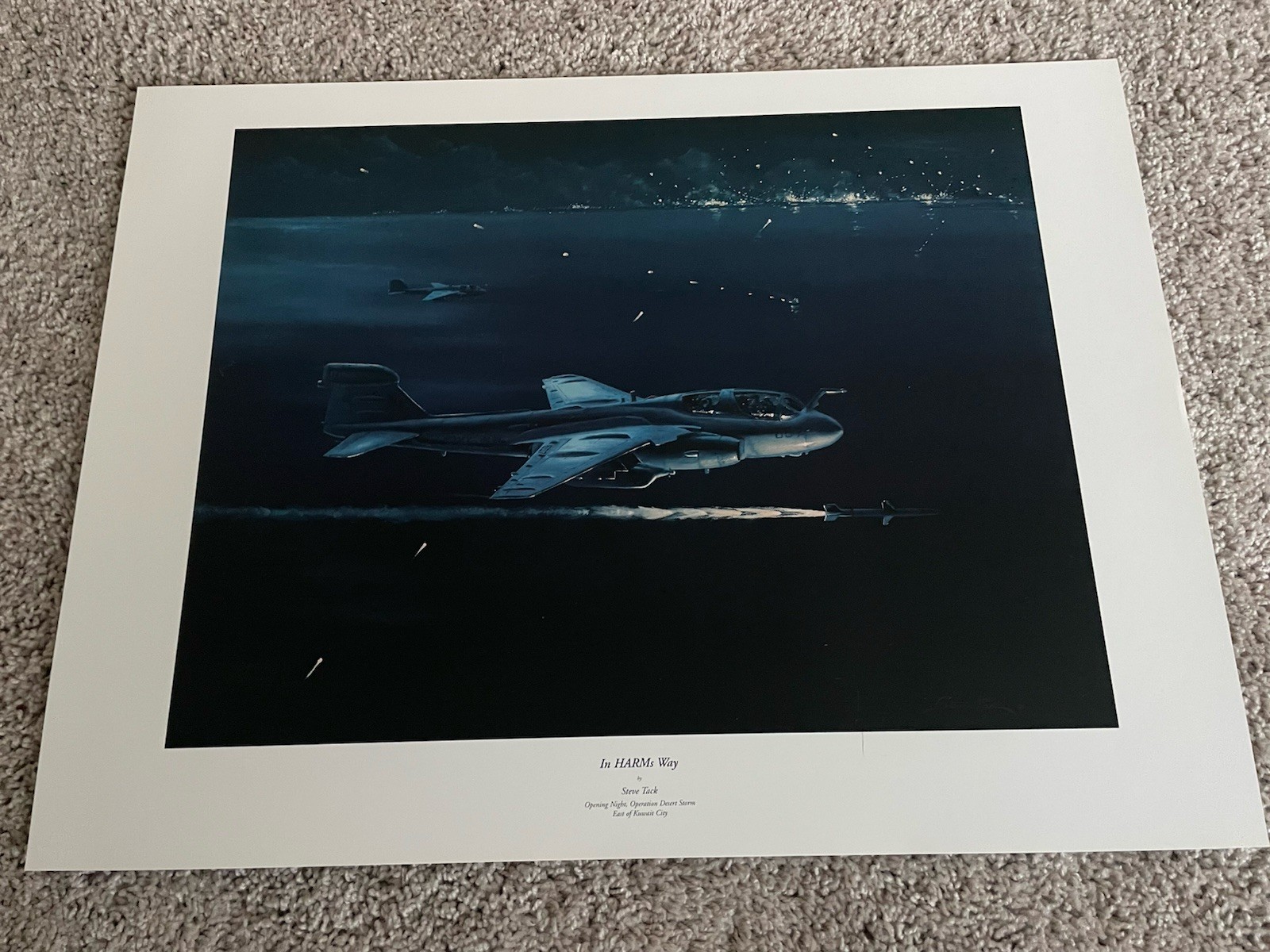 US Navy Operation Desert Storm Aviation Art A-6 Firing HARM Missile Kuwait City
