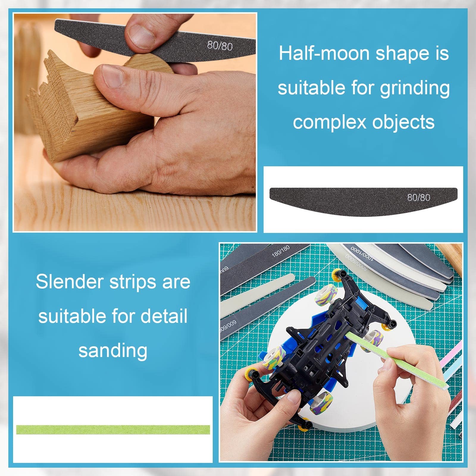 Honoson 60 Pcs Sanding Sticks for Plastic Models Set Include 30 Polishing...