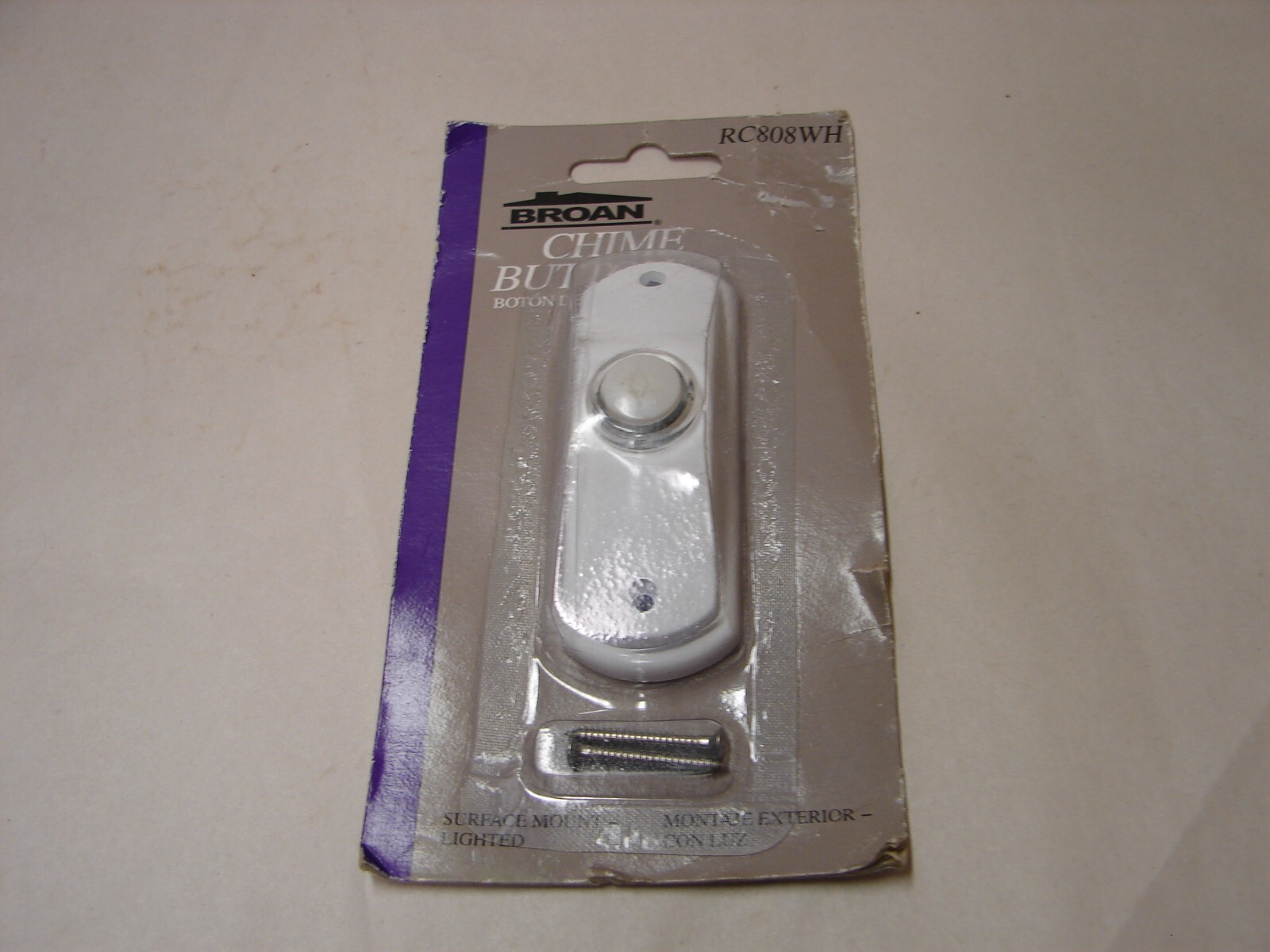 New BROAN White Lighted Decorative Chime Button RC808WH Surface Mount Doorbell