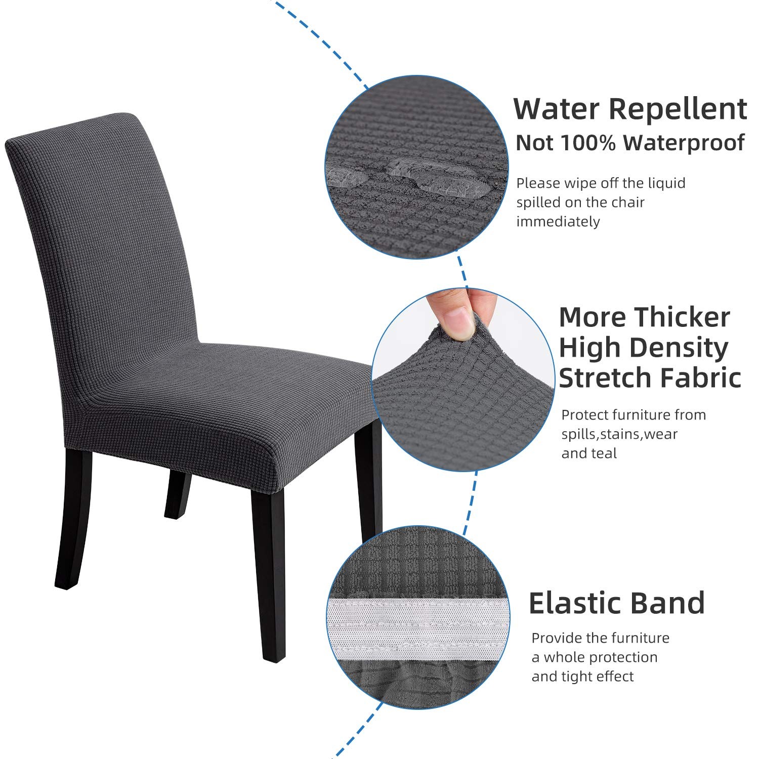 Chair Covers for Dining Room - Stretch Slipcovers 4, Dark Grey