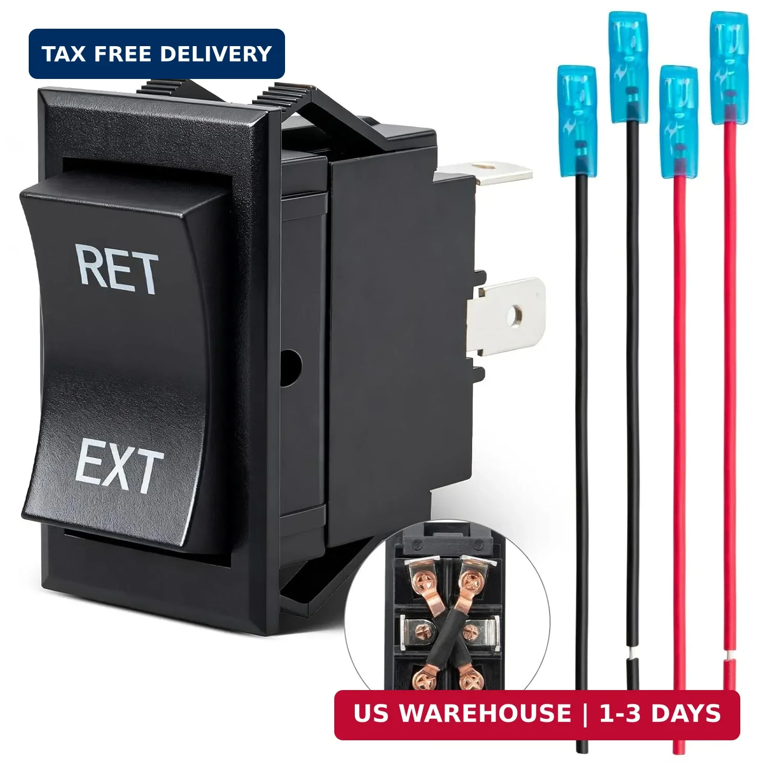 Anina 12V Reverse Polarity Rocker Switch, Momentary DPDT 4 Pin ON-Off- ON 20A 12
