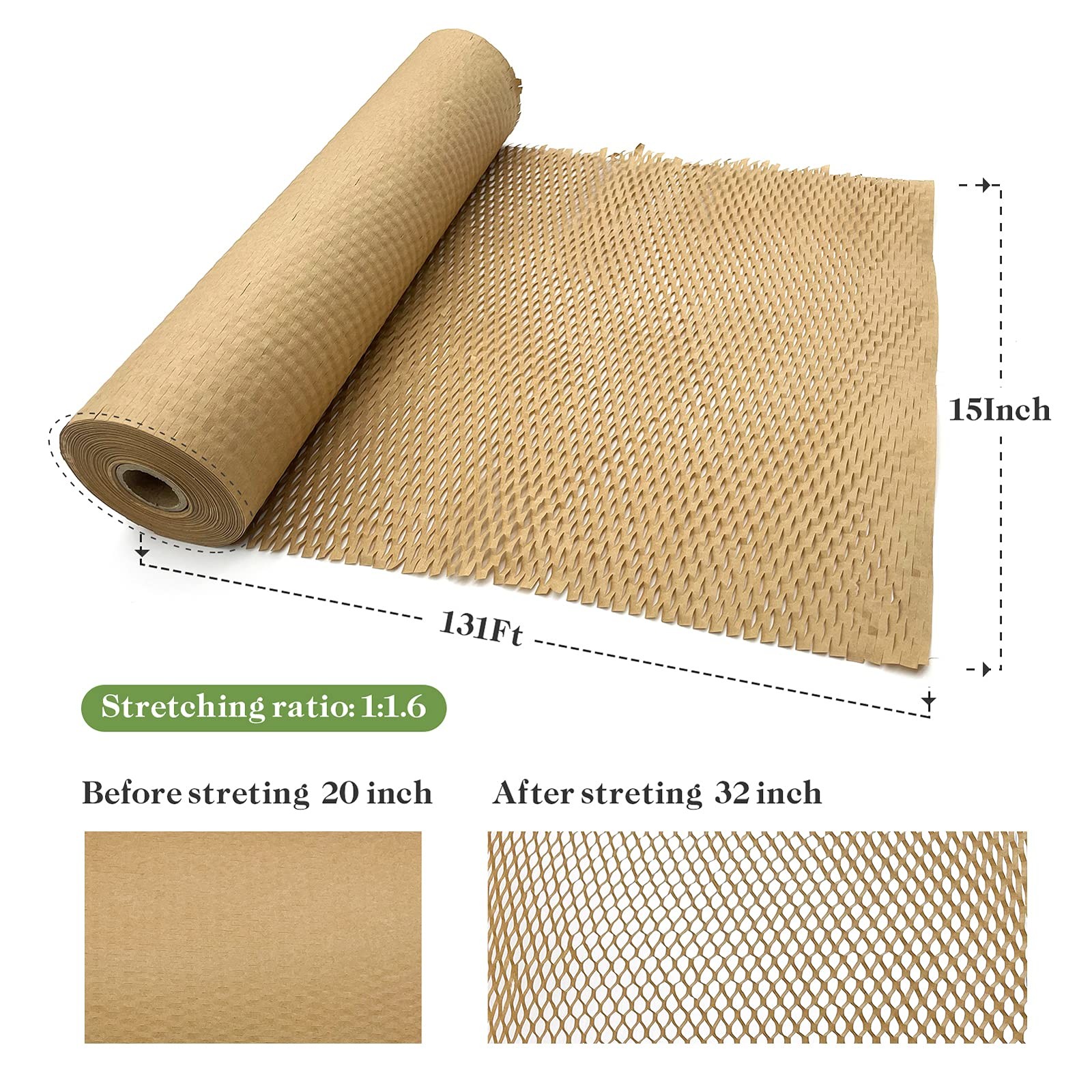 Honeycomb Packing Paper, 15 x 131' Packing Paper Substitute Alternative for Bubb