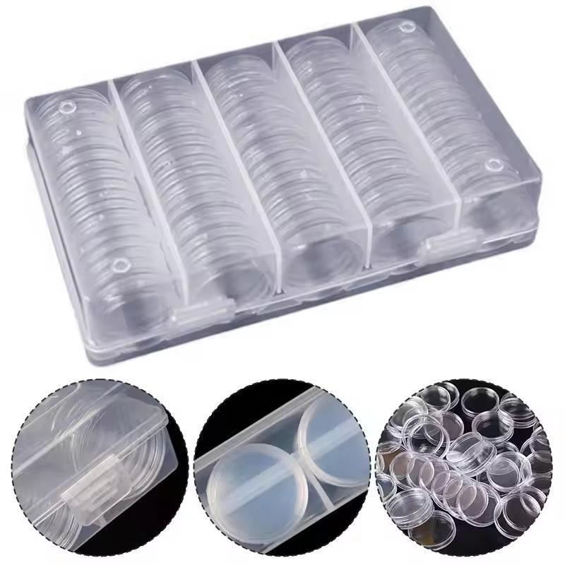 100Pack Clear Coin Capsule Round Plastic Holder 30mm Container Storage Box Case