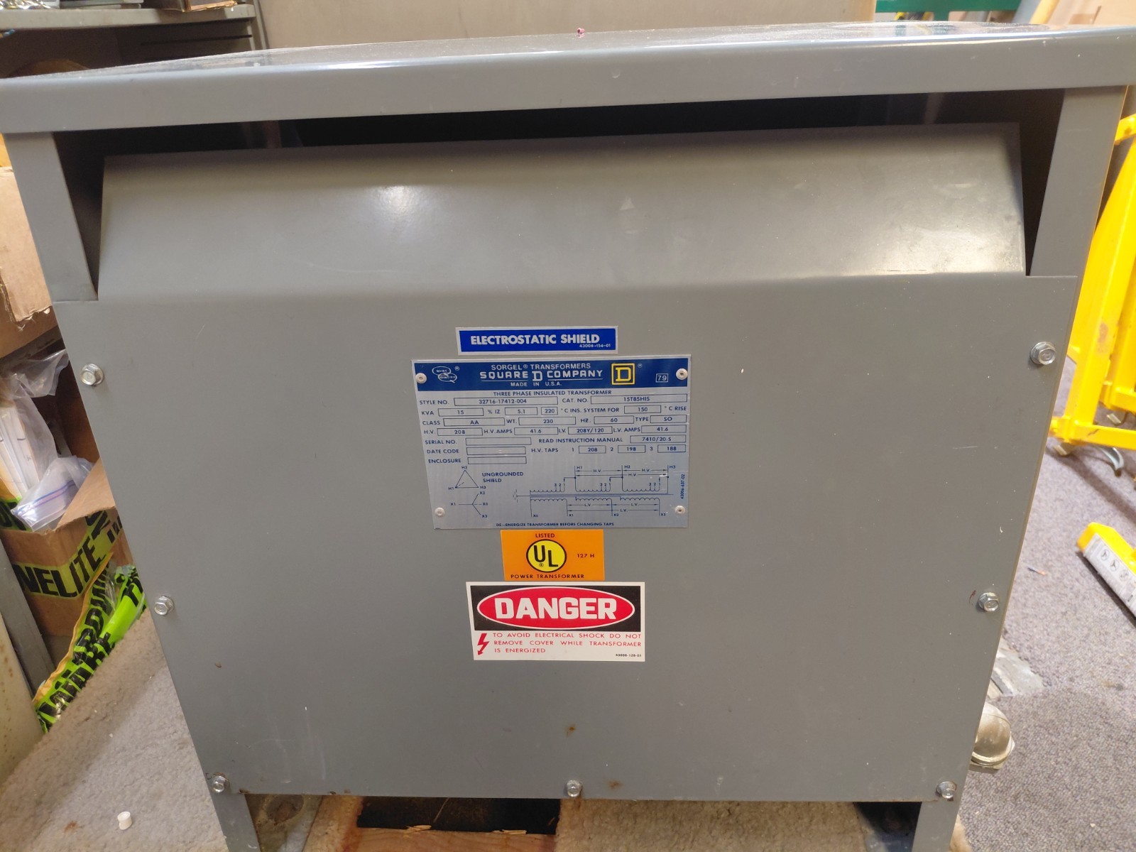Square D 15t85HIS, 15 Kva Transformer, Barely Used, Buyer To Arrange Shipping