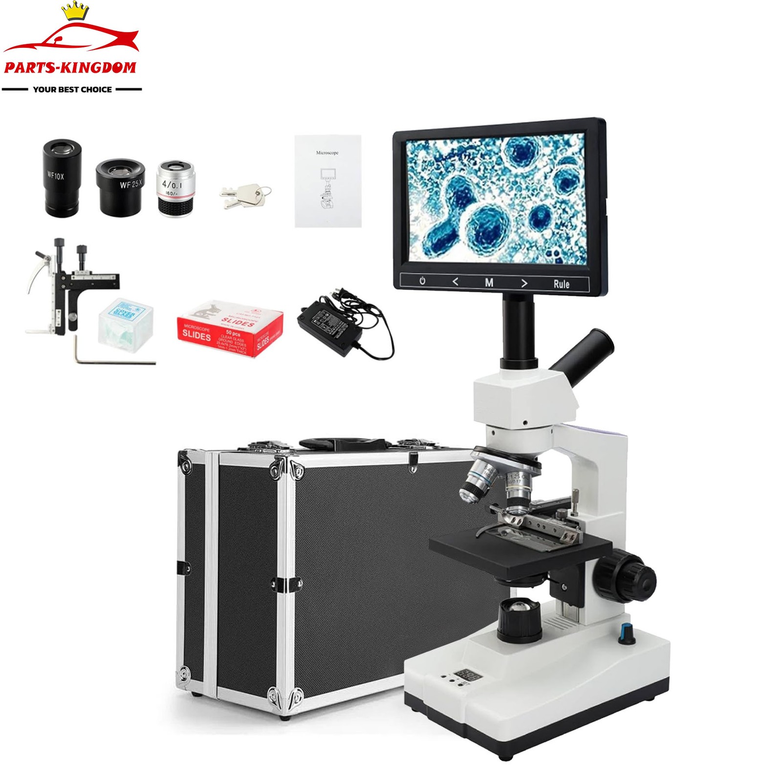 Lab Compound Monocular Microscope with 7" LCD for Adults 40X-2500X Magnification