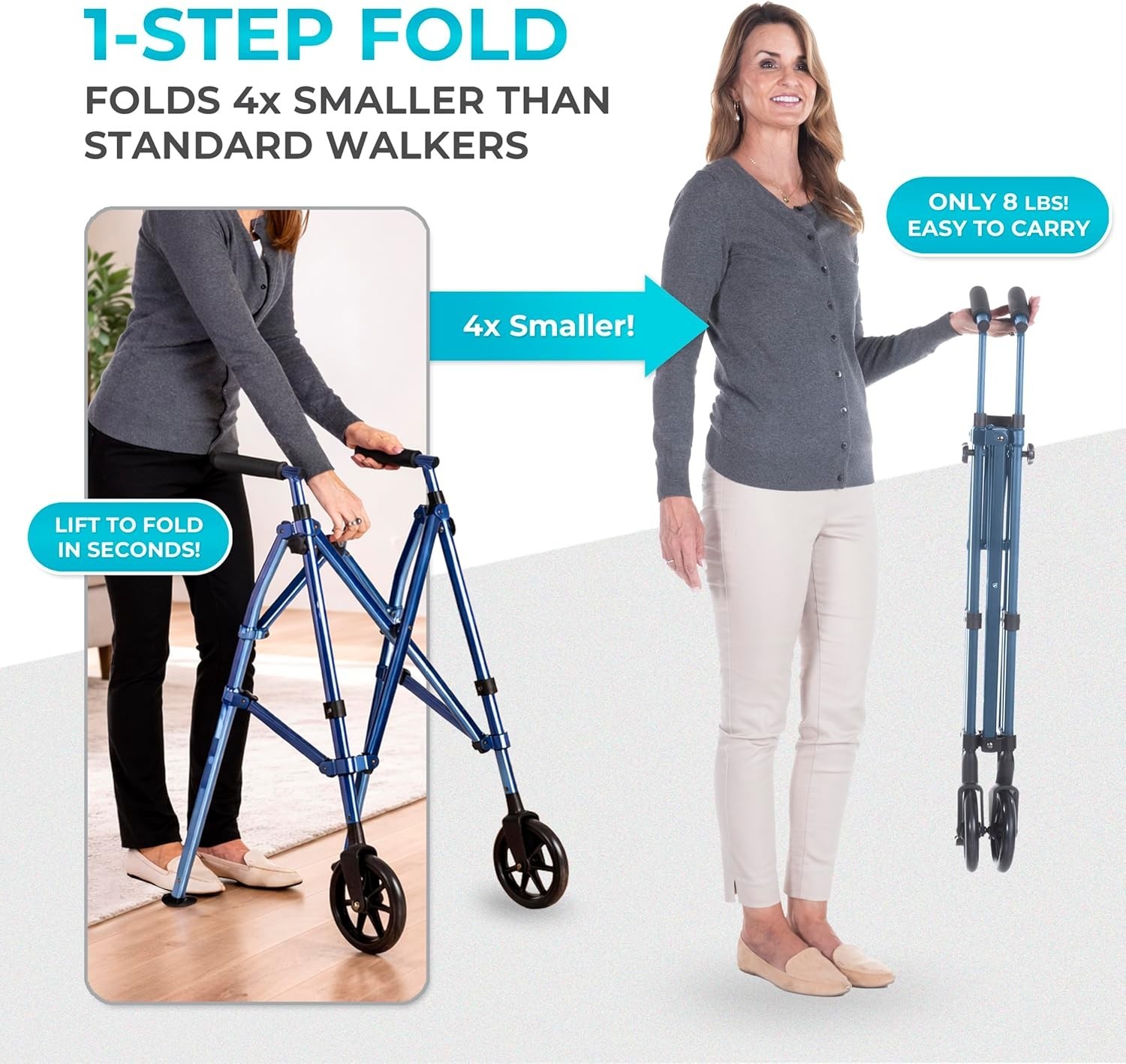 Space Saver Walker, Lightweight Folding Rolling Mobility Aid for Seniors & Ad...