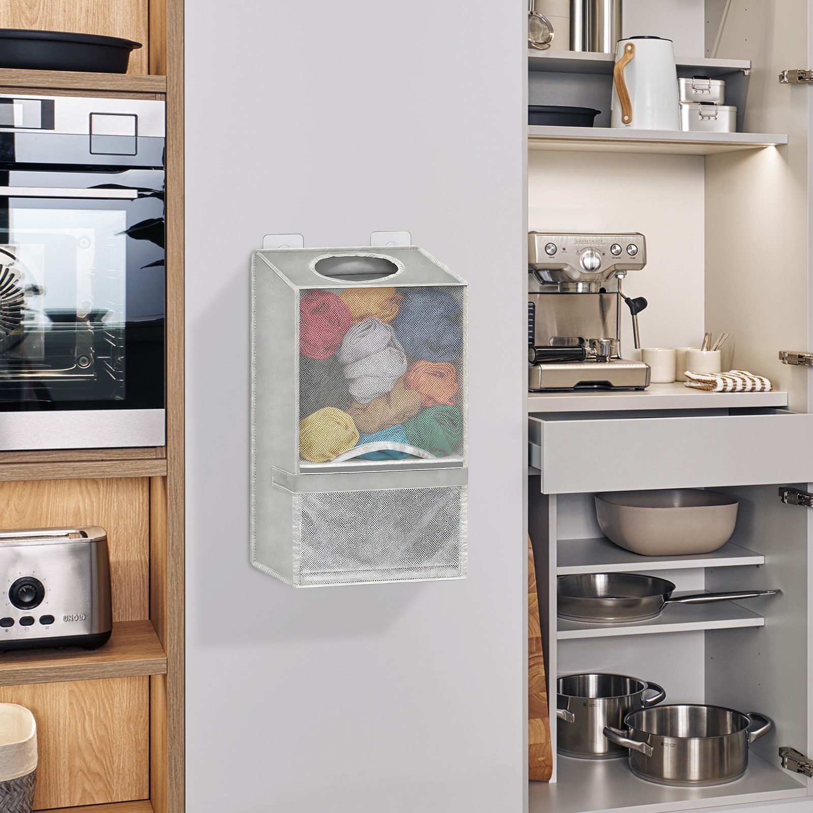 2-in-1 Plastic Bag Holder Wall Mounted Grocery Bags Organizer Trash Bag Saver