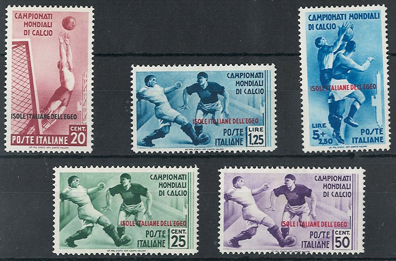 Dodecanese Is 1934 Aegean Is Football ovpt, Postage set mint, v fresh sg128-32