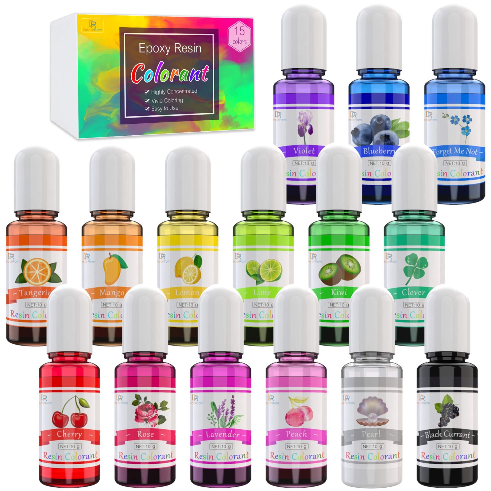 Epoxy Resin Pigment 0.34 Fl Oz (Pack of 15), Assorted,Clear,White,Transparent