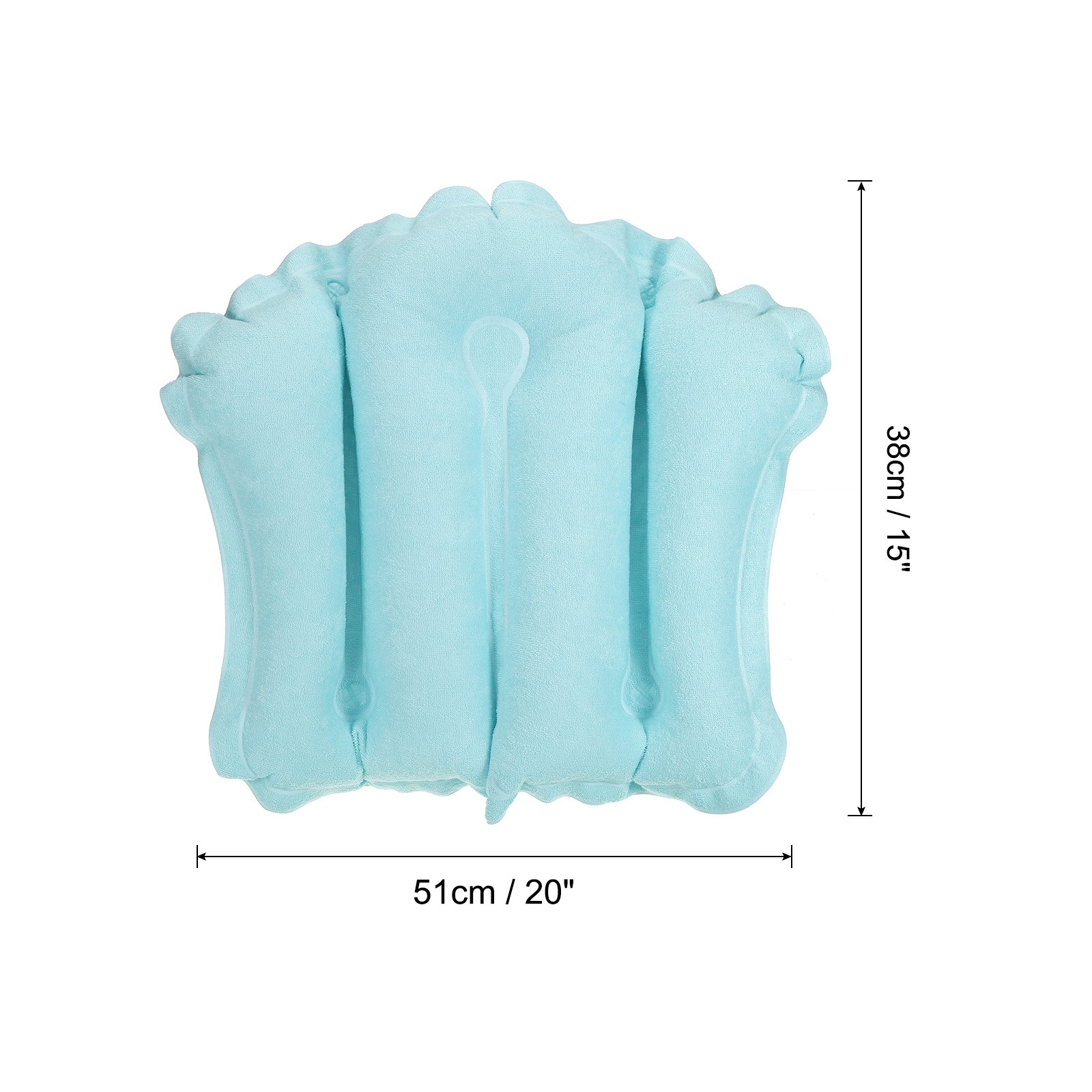 Inflatable Bath Pillow with Suction Cups, Terry Cloth Covered, Blue