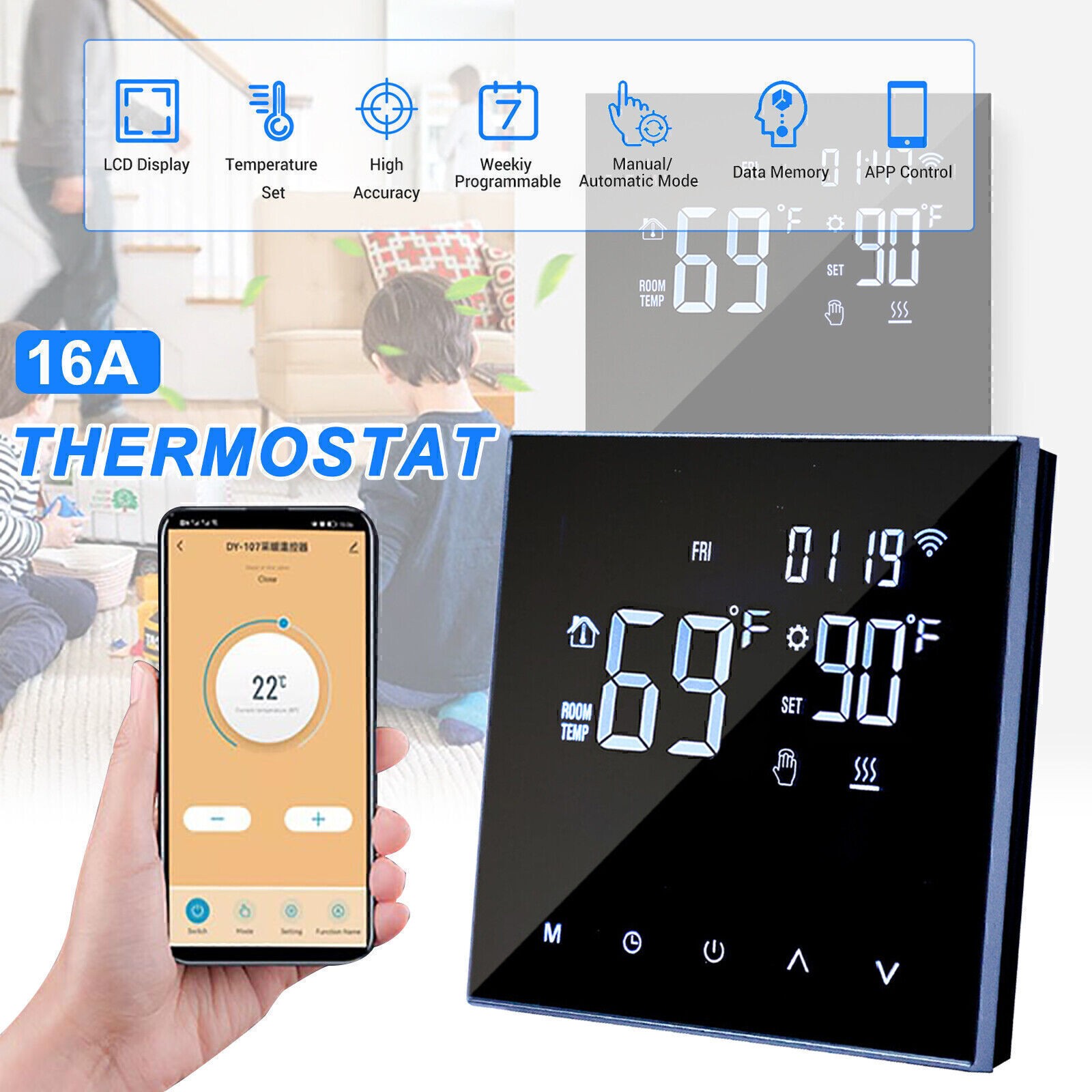 WIFI Smart Thermostat LCD Display Remote App Management for Climate Control US