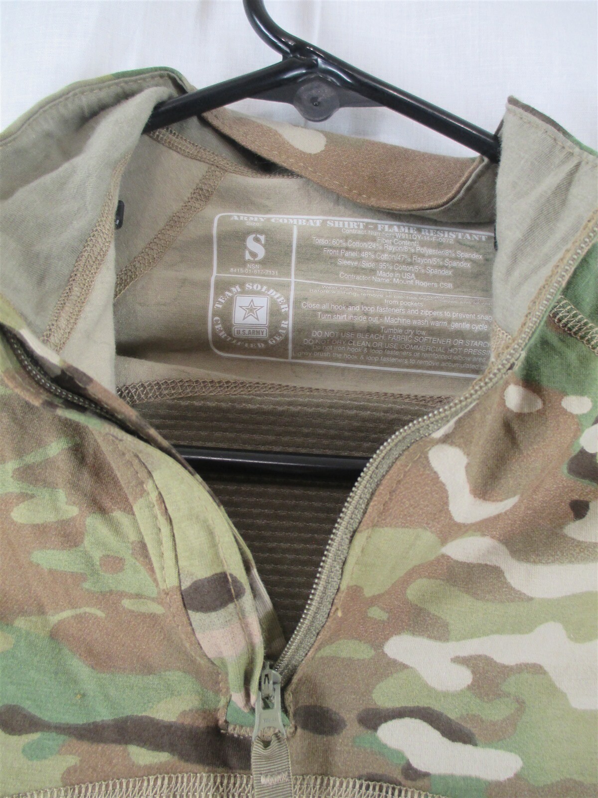 Army Combat Shirt Small Multicam Type 2 Zipper 8415-01-617-7131 ACS USGI