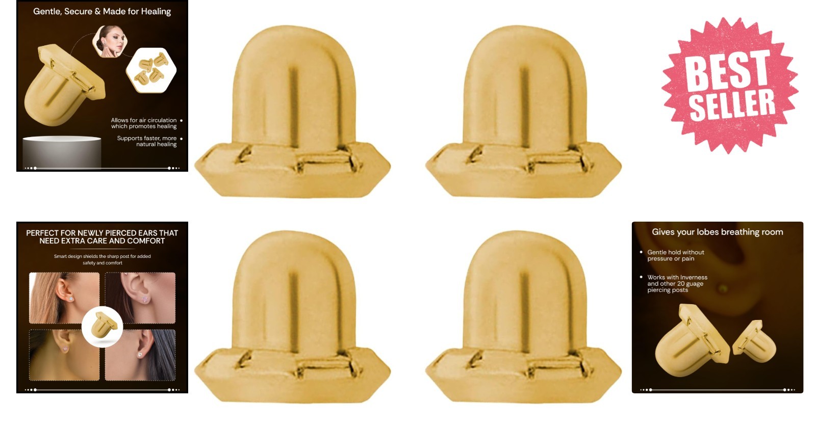 Secure Gold-Plated Earring Backs - Perfect for Sensitive Skin (4 Count)