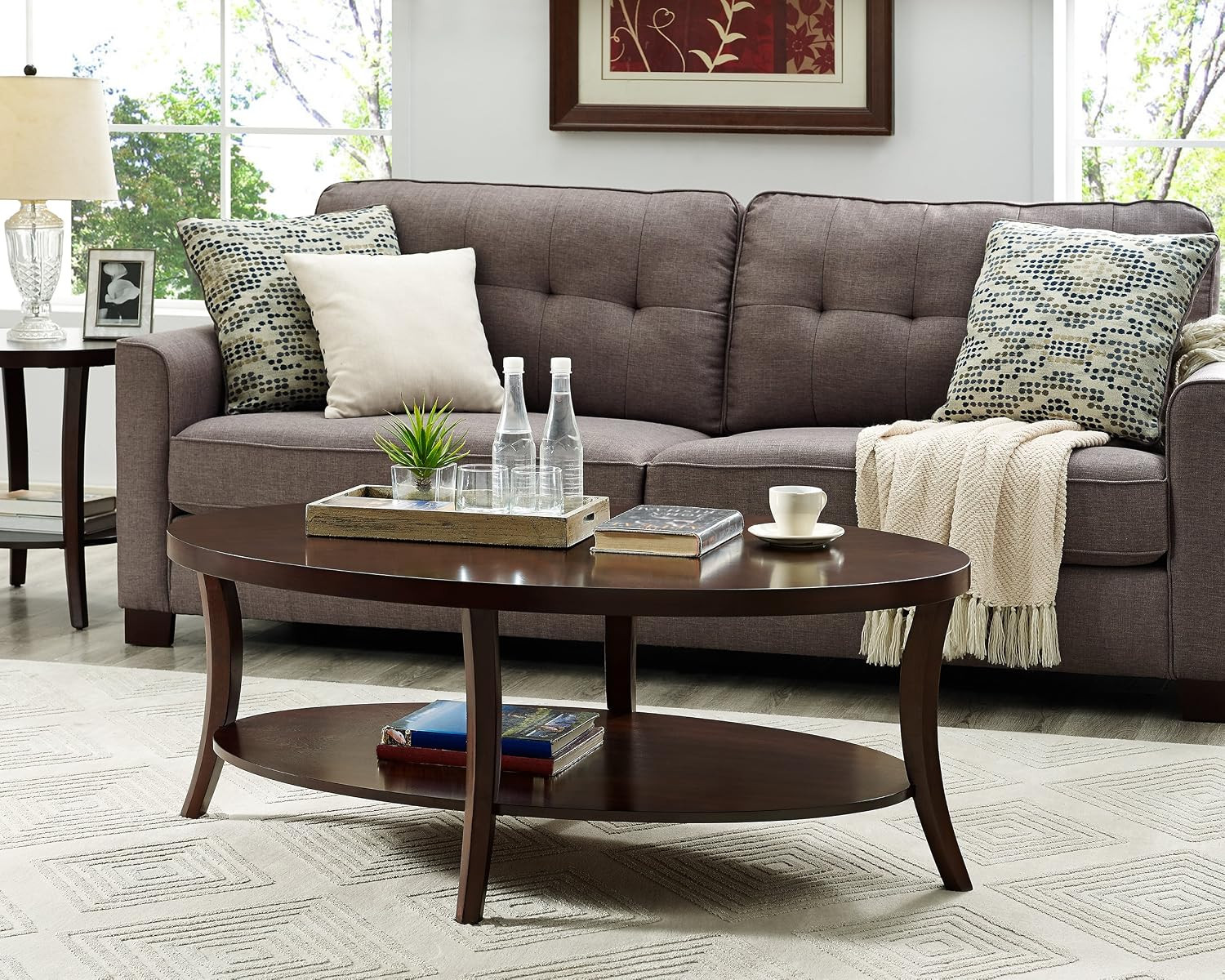 Perth Contemporary Oval Coffee Table with Shelf, Espresso