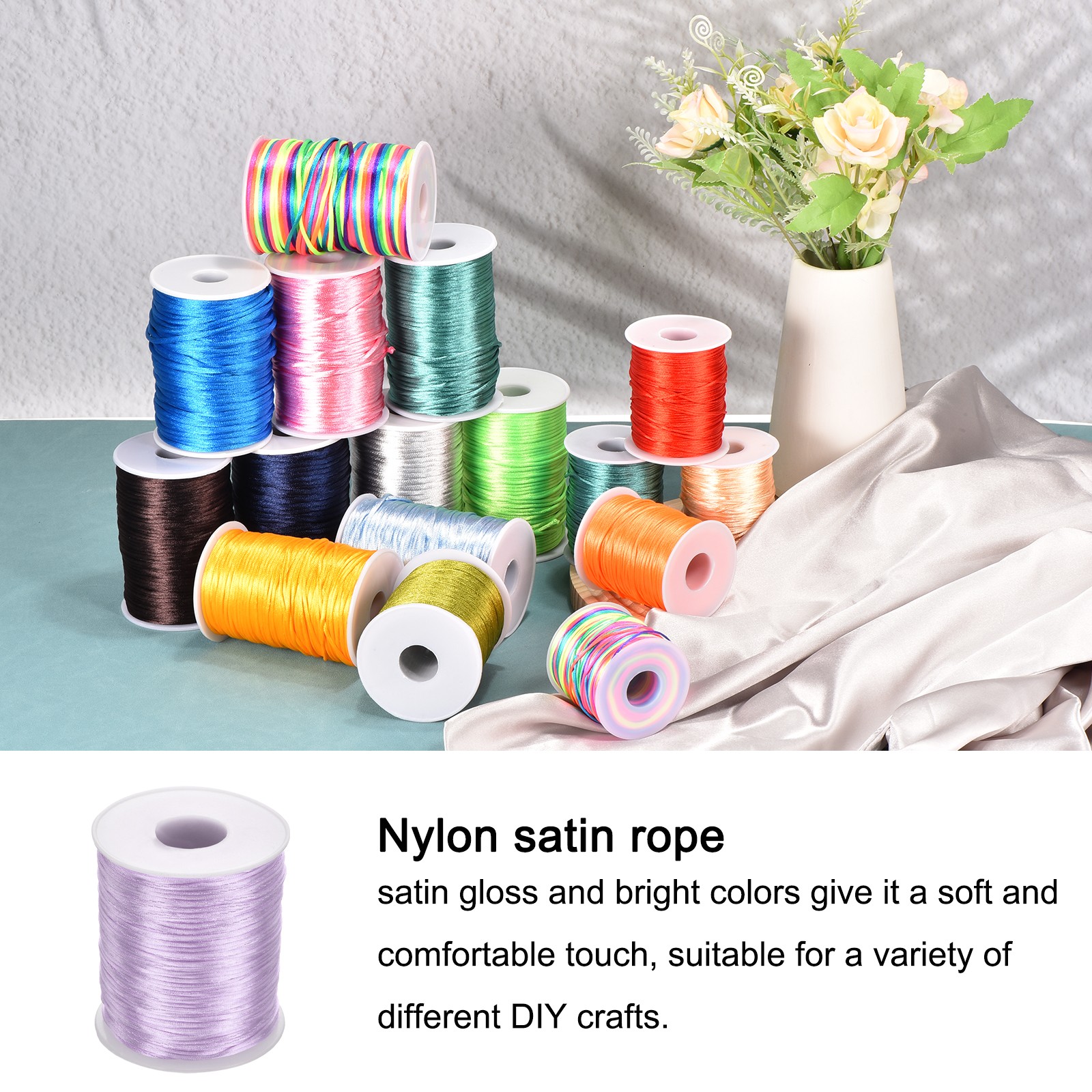 Nylon Satin Cord 1.5mm, 109 Yard Nylon String for Bracelet Thread Light Purple
