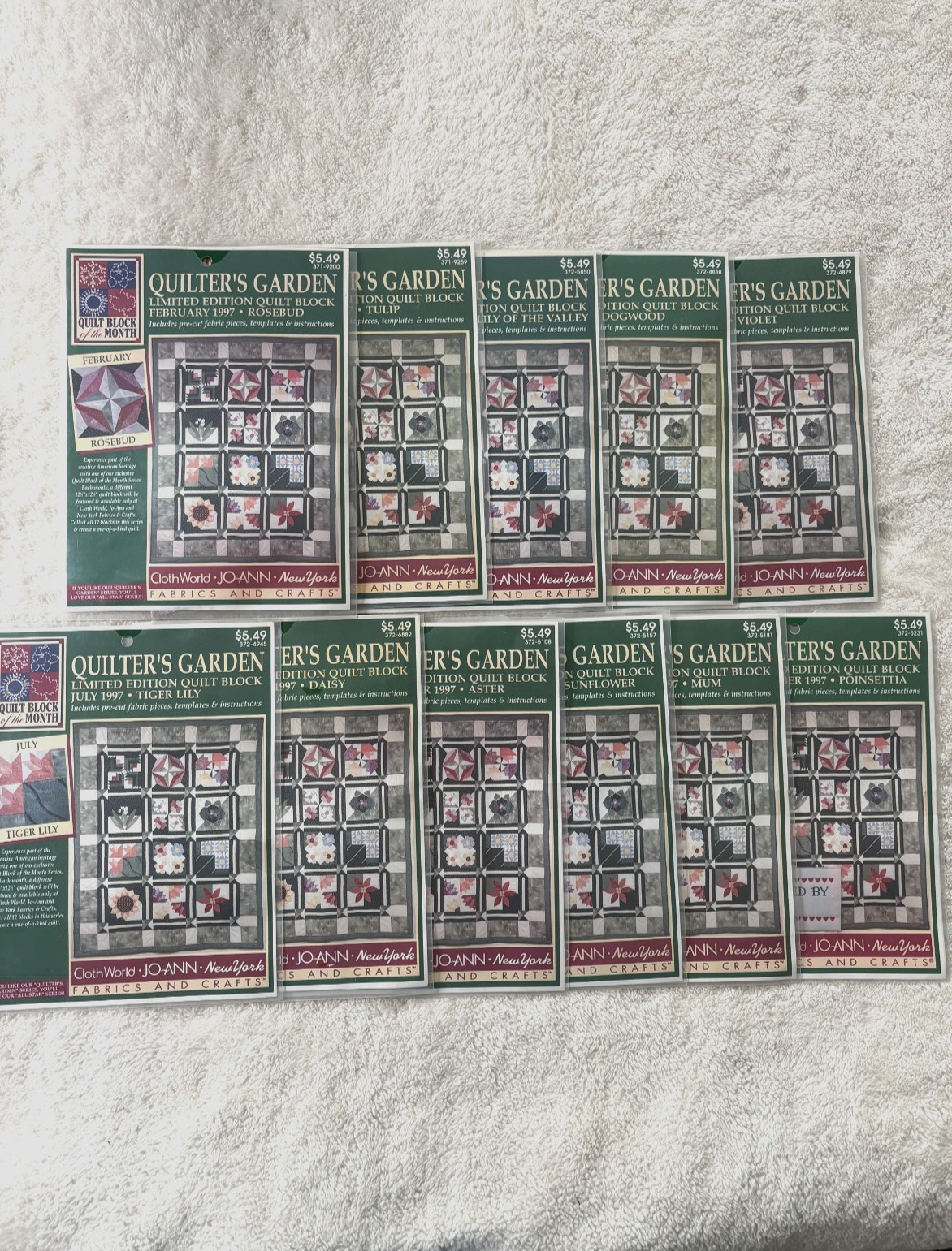 VTG Eleven JoAnn QUILTER'S GARDEN Quilt of the Month Packets Missing Jan  (1997)