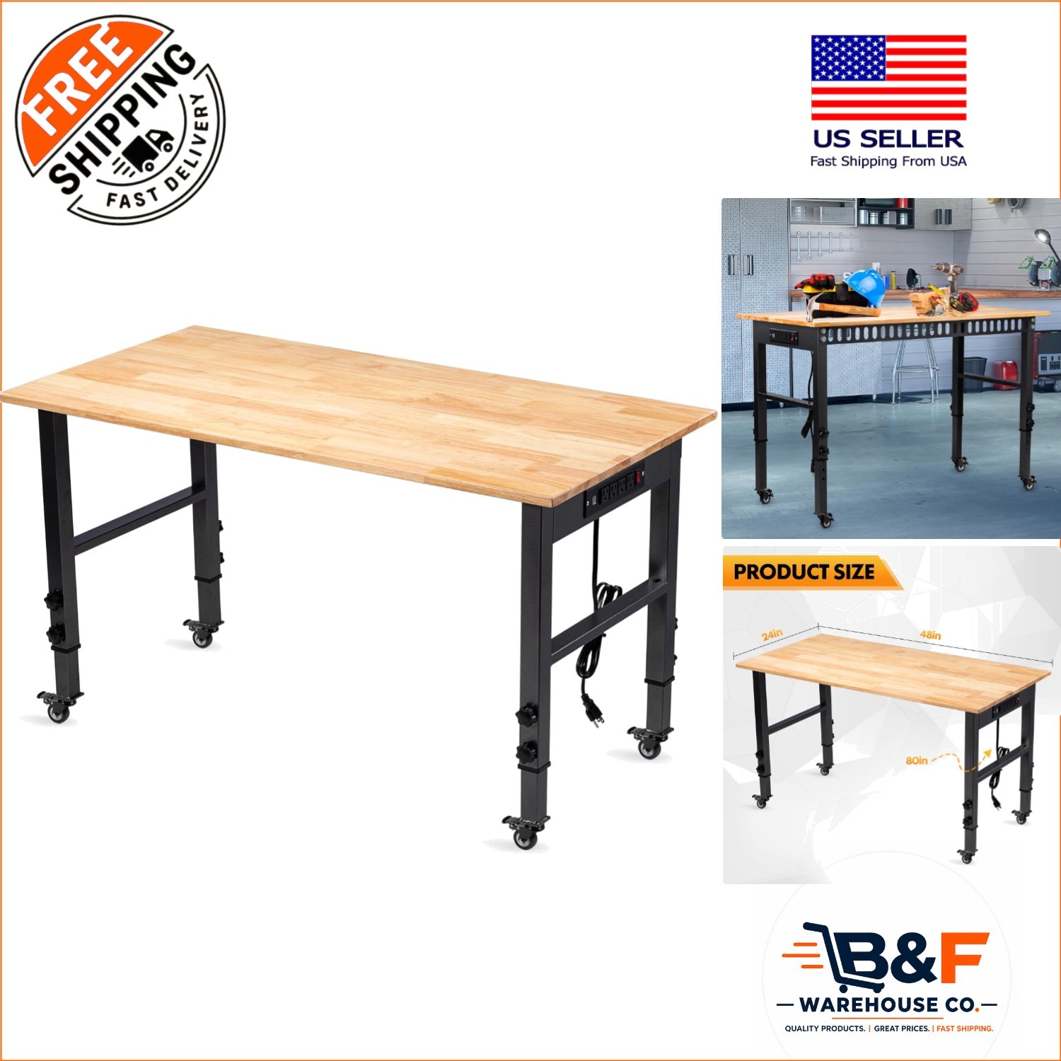 Professional-Grade 48" Workbench with 2000 lbs Capacity & Eco-Friendly Finish