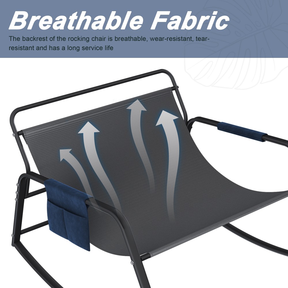 All-Season Comfort Lounge Rocking Chair with Storage ,Cushions & Armrests Blue