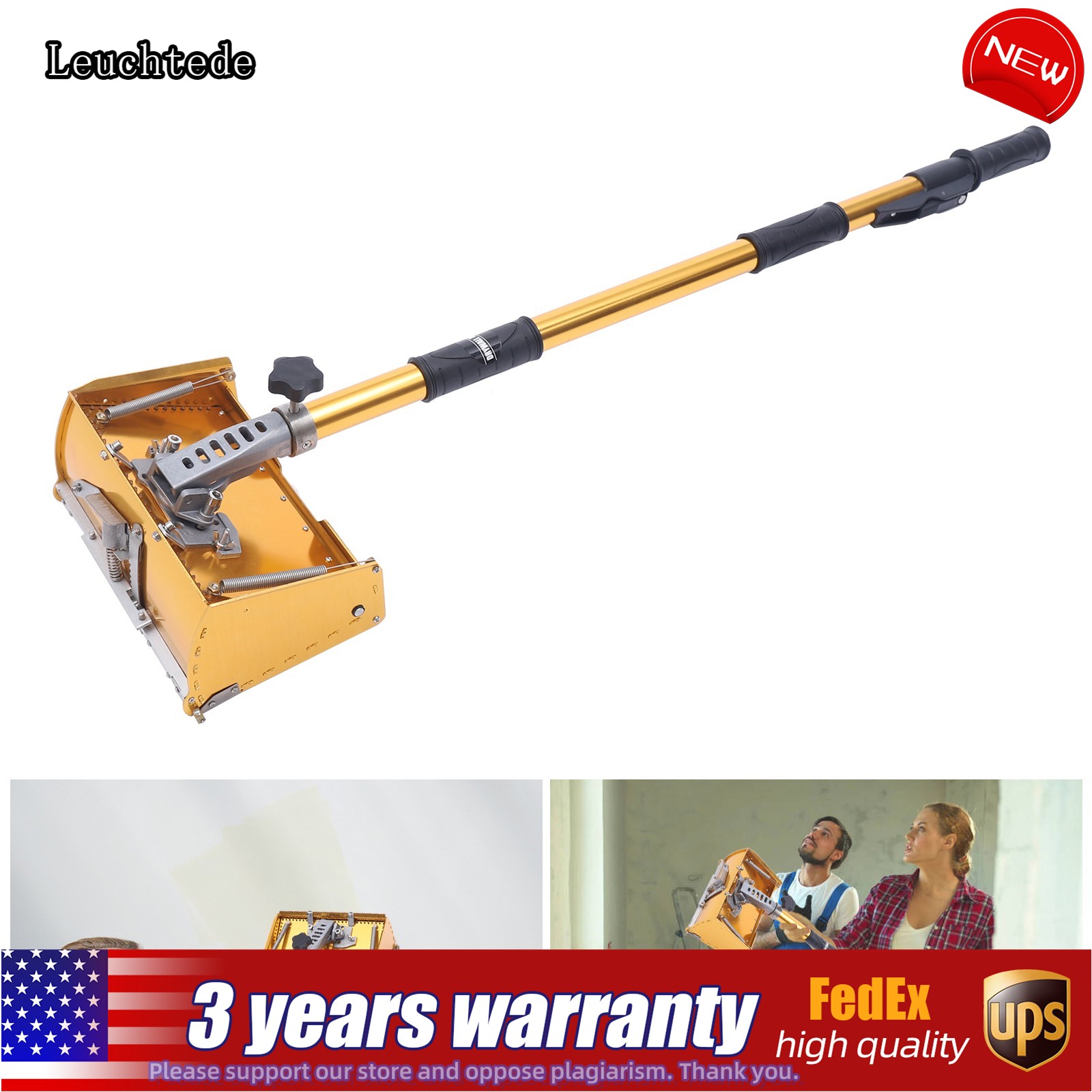 10" Drywall Taping Tools Flat Finishing Box Set w/ 40''-64'' Extendable Handle