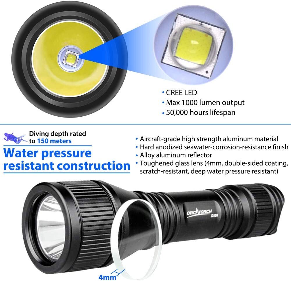 Scuba Dive Light for Cave Dive Cavern Underwater Photo Compact Night Dive Torch