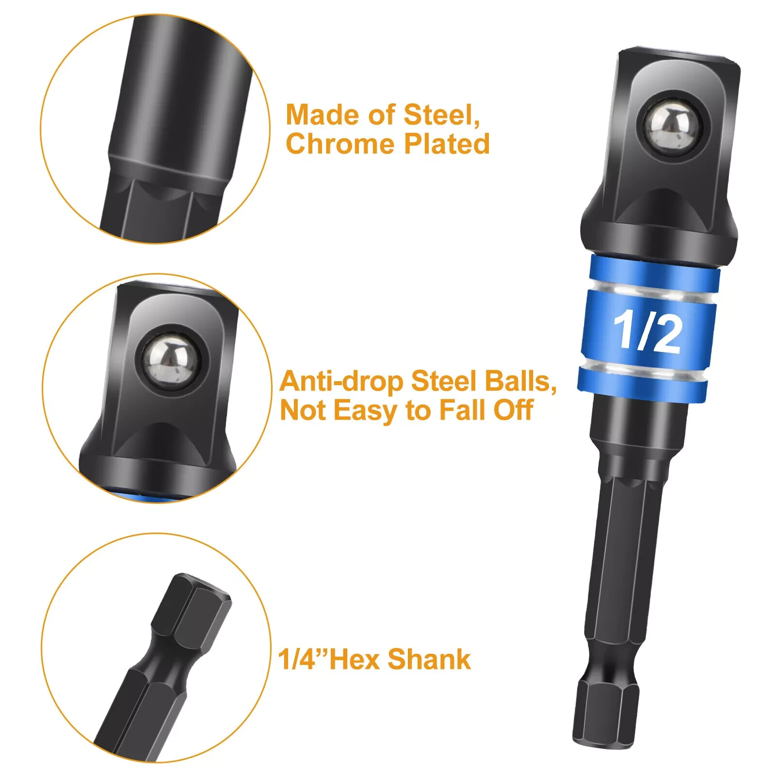 Socket Adapter Impact Hex Shank Drill Bits Set 1/4" 3/8" 1/2" + 105° Right Angle