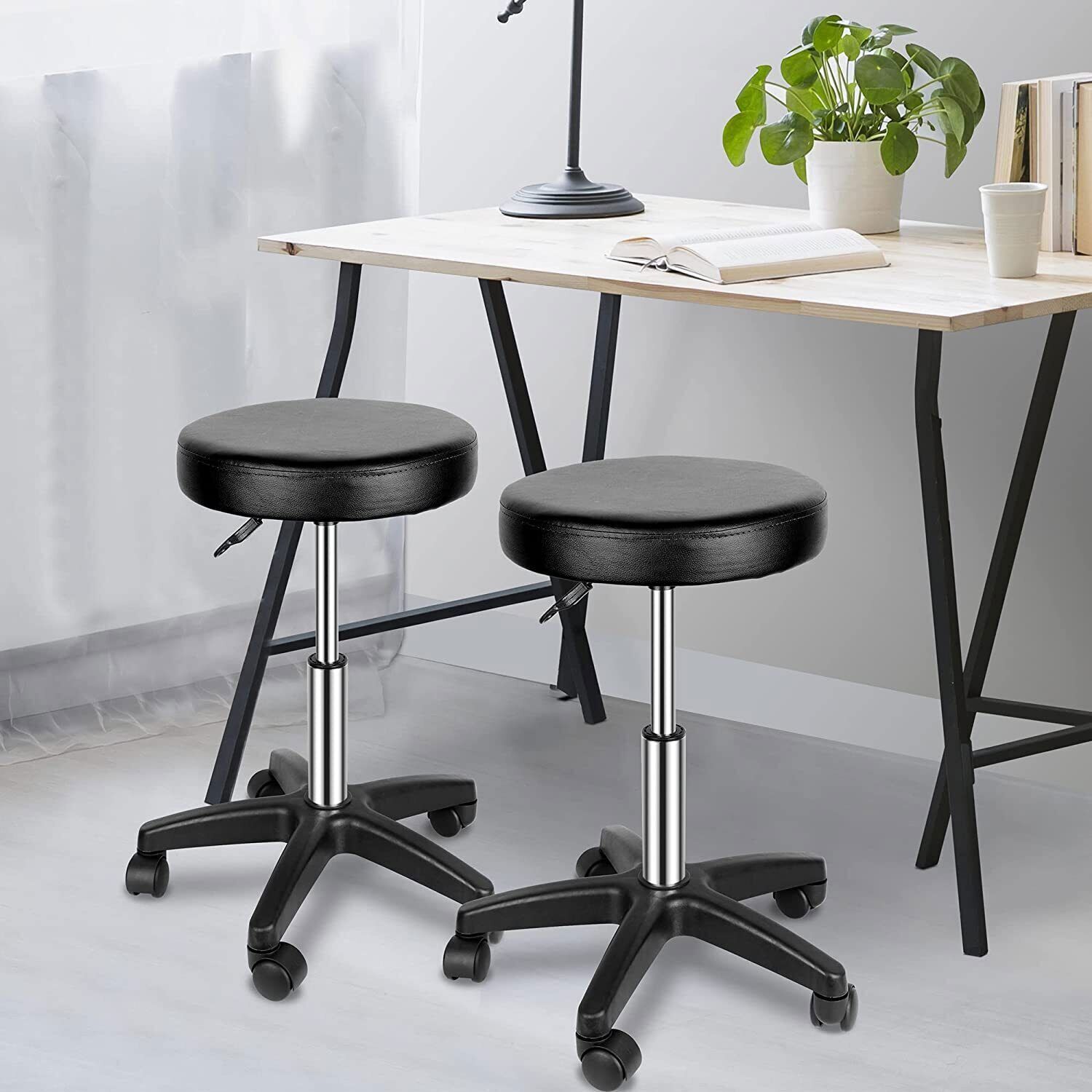 2PCS Rolling Swivel Salon Stool Adjustable Hydraulic Tattoo Massage Chair Black