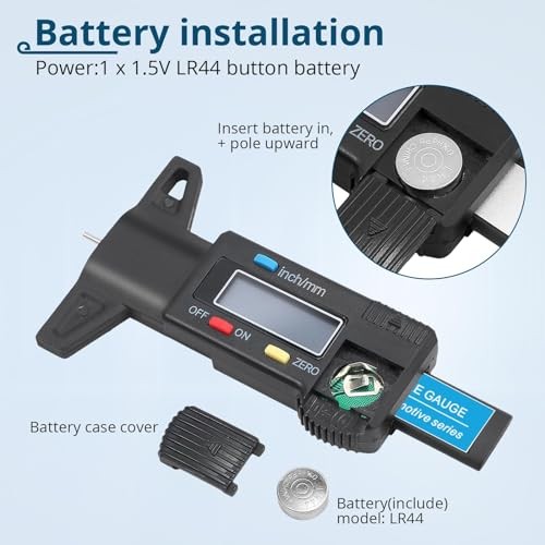 Tire Tread Depth Gauge Digital 0-25.4mm Range,0.01mm Resolution,Large LCD