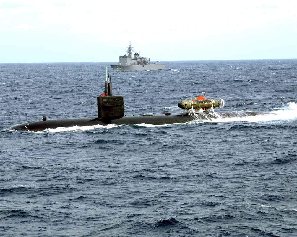 2002 Submarine SSN-701 USS La Jolla with DSRV off Kyushu Island Japan 8x10 Photo