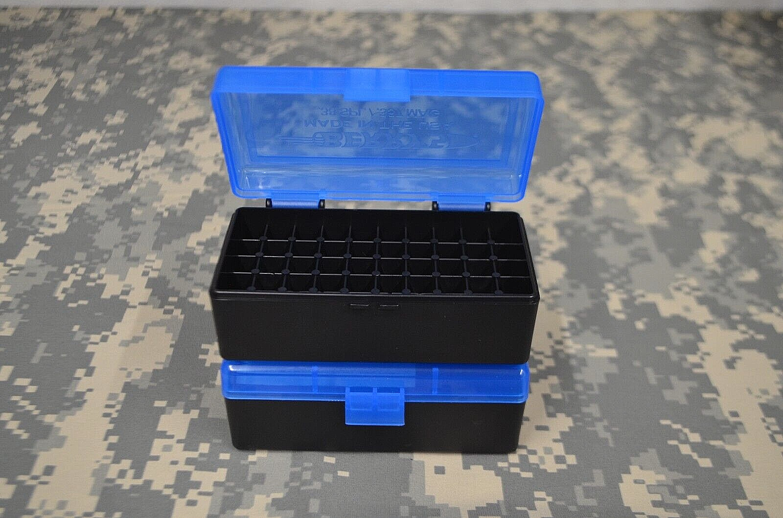 2 x BERRY'S PLASTIC STORAGE AMMO BOX BLUE COLOR .357/38 ACP 50 rd