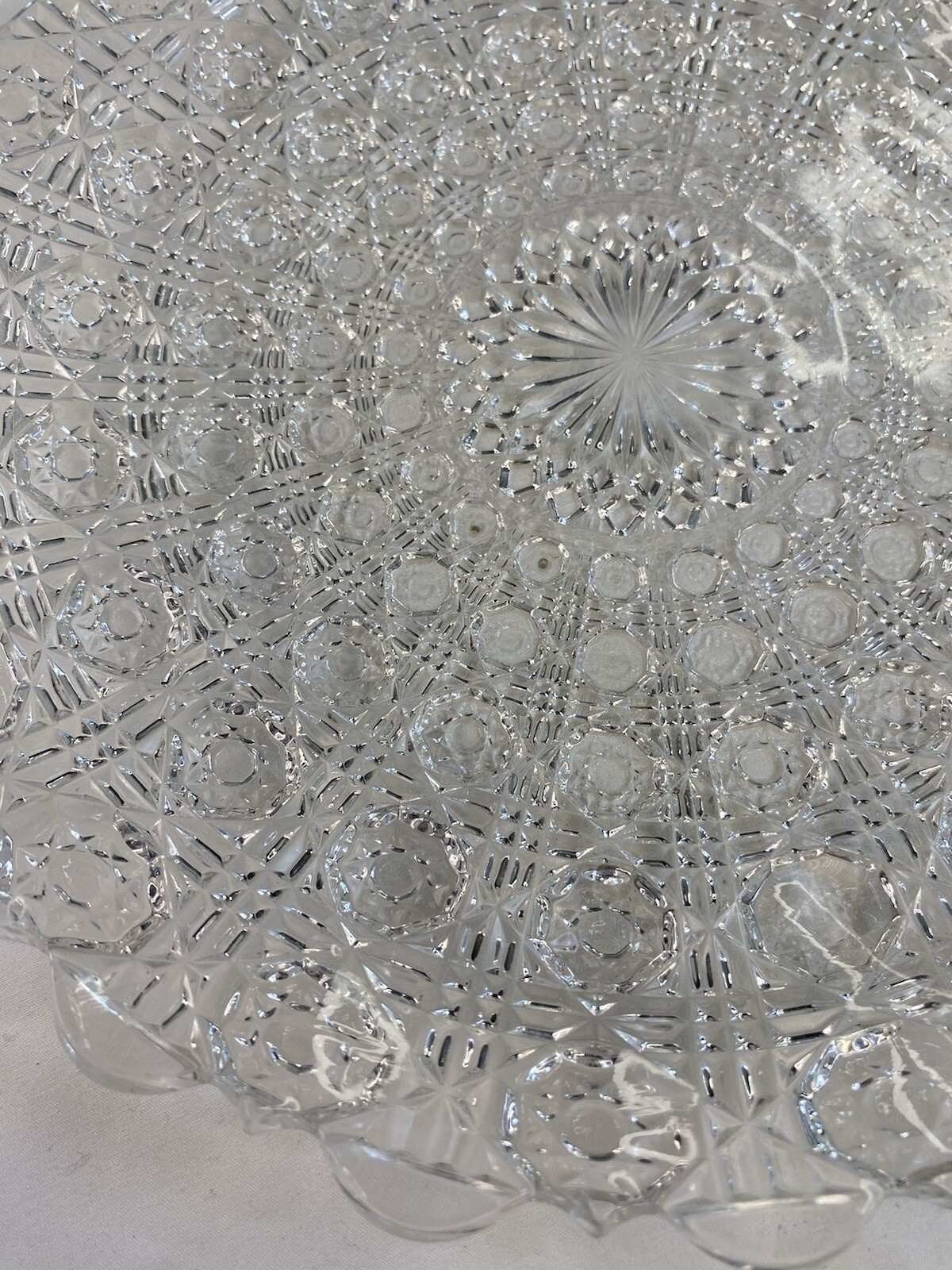 Vintage EAPG Clear Glass Hobstar Pattern Round Serving Plate 10”