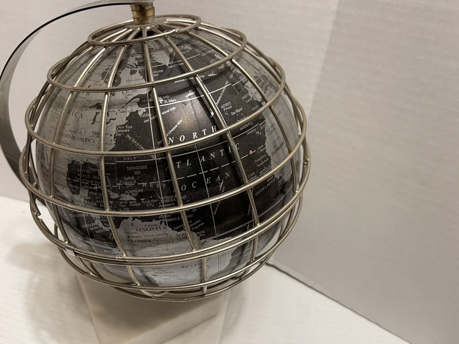 Hand Crafted Black/ Silver Spinning Globe, Marble Base, Felt Bottom