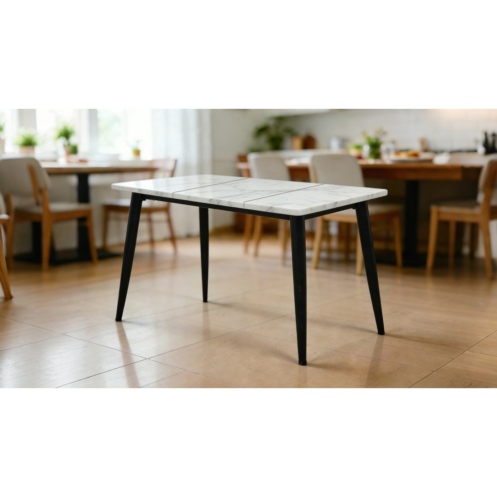 Rectangular Dining Table for 4 w/ Metal Frame, Wood Top, White, Easy Assembly
