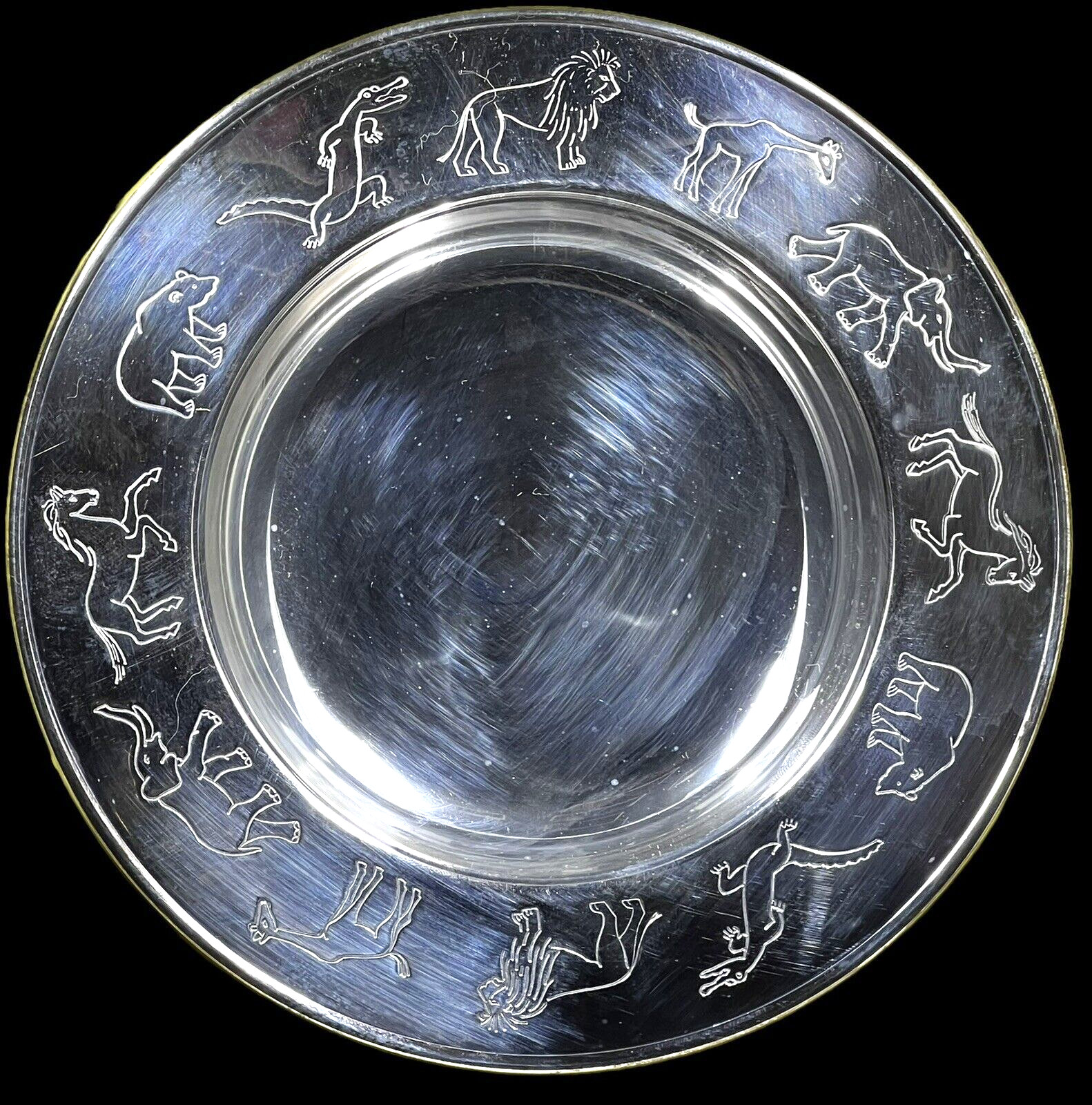 Vintage Napier Silver Plate Children’s Dish Wild Animals On Rim Porringer 6.75”