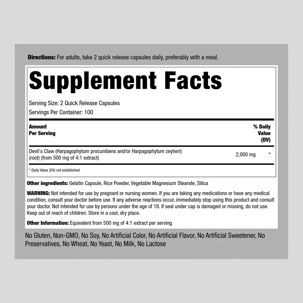 Devils Claw 2000mg | 200 Capsules | Extract Supplement | by Piping Rock