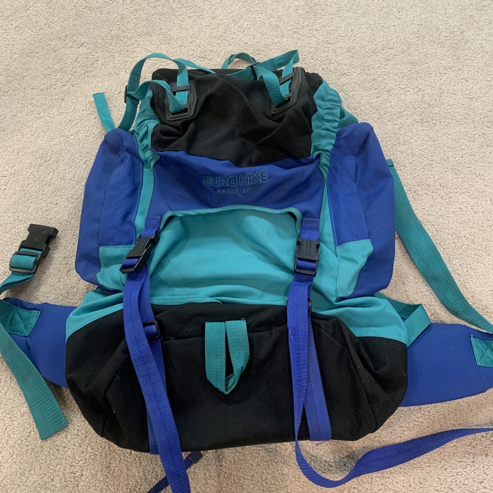 Eurohike Eagle 601 Internal Frame Hiking Backpack Rucksack Blue, Black, & Green