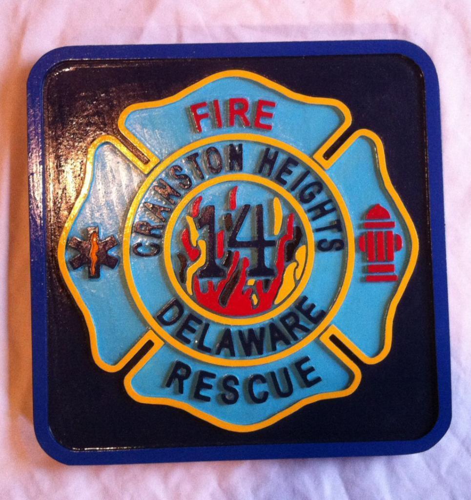 Fire Department Cranston Heights 3D routed carved wood patch sign Custom