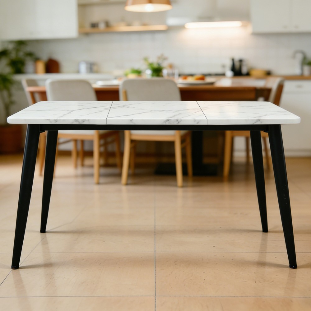 Rectangular Dining Table for 4 w/ Metal Frame, Wood Top, White, Easy Assembly