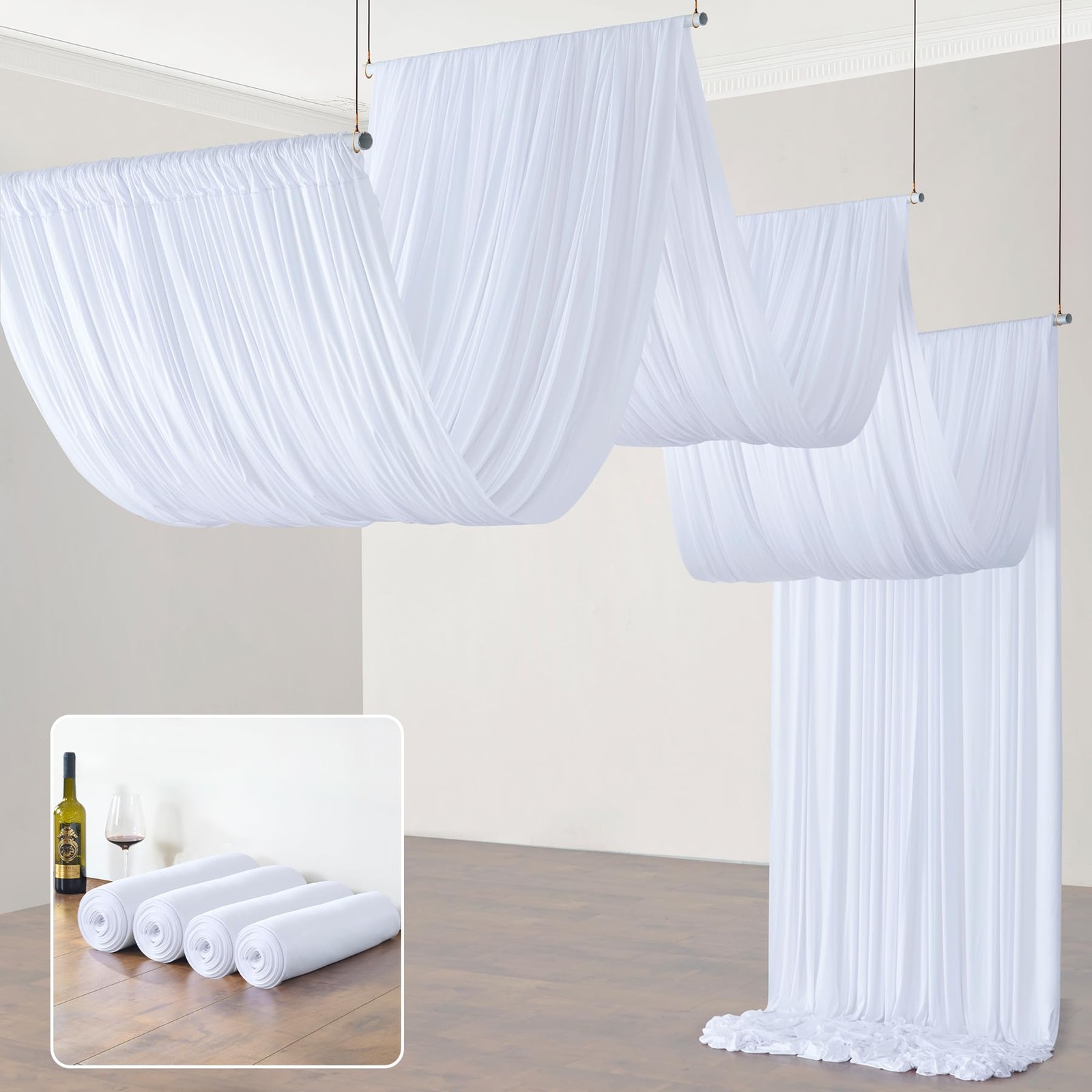 White Ceiling Drapes 20ftx40ft 4 Panels Silk for Wedding Party Tent Stage