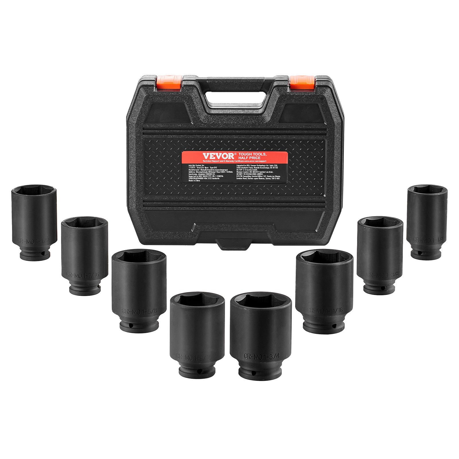 Axle Nut Impact Socket Set 1/2" Drive Deep 12-Point 8PCS Metric Nut Socket