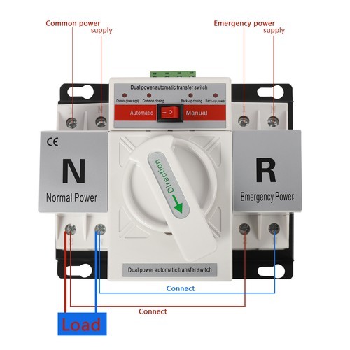 2P 63A Automatic Transfer Switch Toggle Dual Power Mini Controller Switch 110V