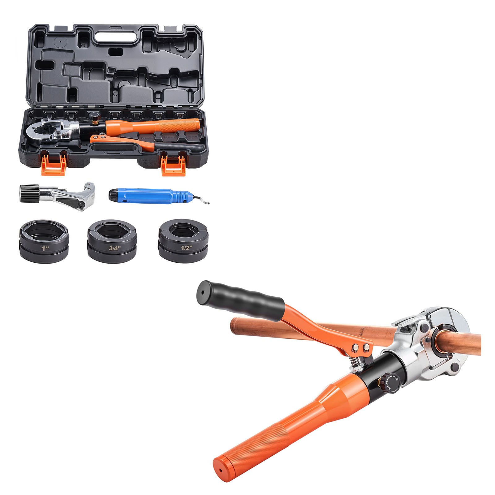 Uimoso Hydraulic Copper Pipe Crimping Tool with 1/2", 3/4", 1" Jaws